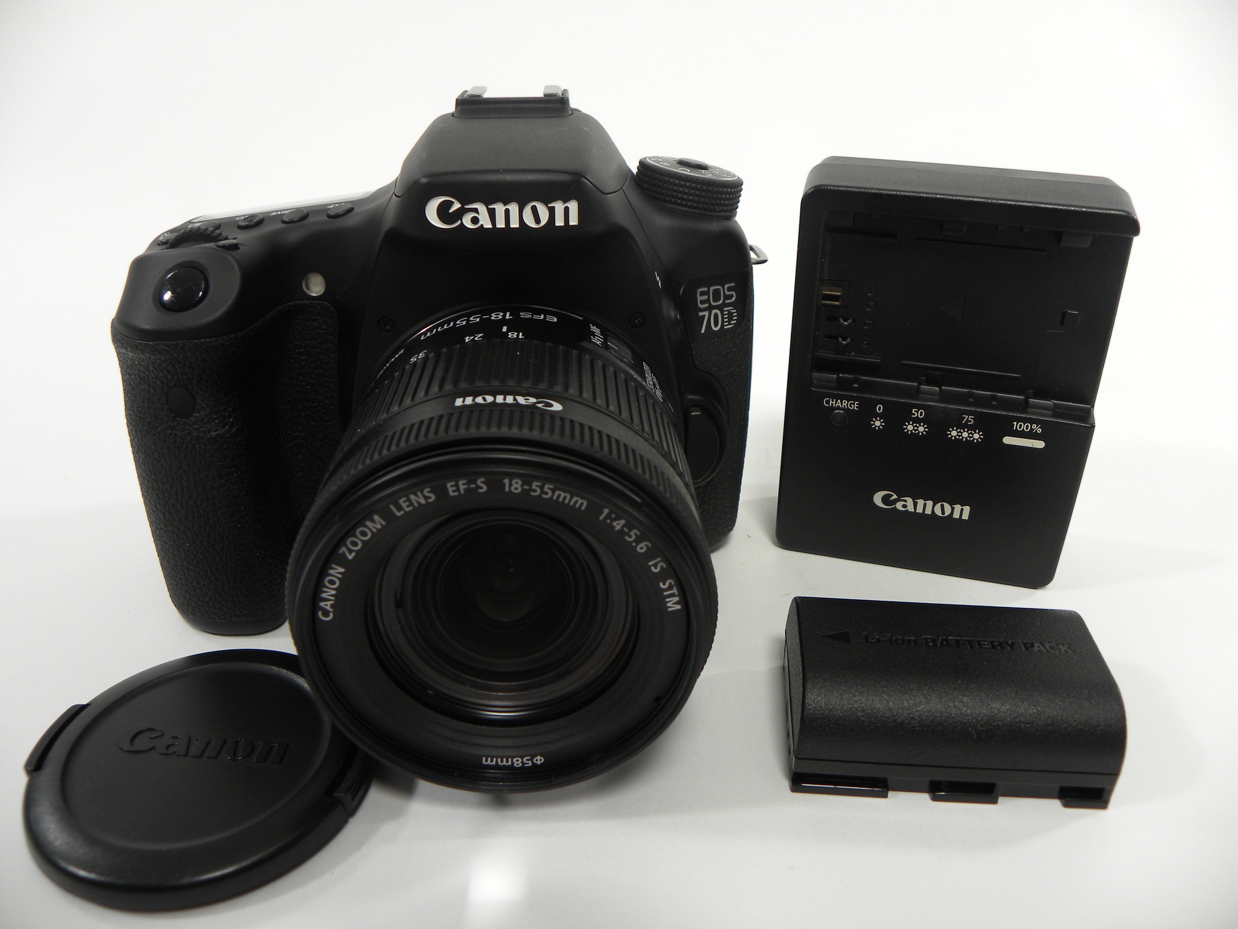 Canon EOS 70D 20.2mp Digital SLR w/EF-S 18-55 IS STM Shutter Ct 