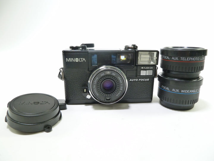 Minolta Hi Matic AF2 Point and Shoot 35mm Film Camera with 38mm f/2.8 Lens AND AUX Wide-Tele Lenses 35mm Film Cameras - 35mm Point and Shoot Cameras Minolta 2251874