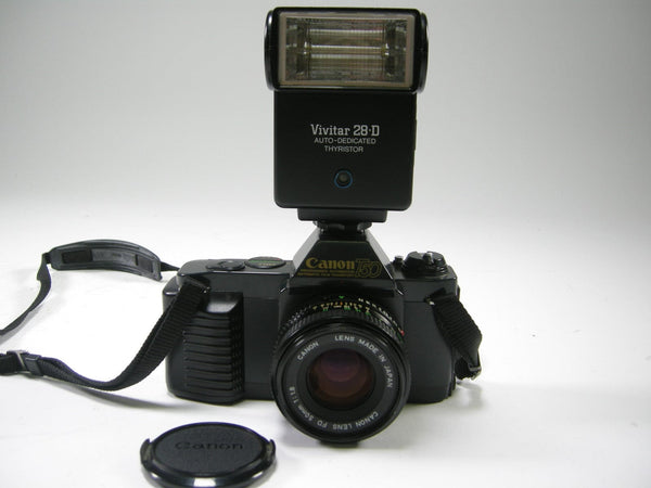 Canon T50 35mm SLR w/ FD 50mm f1.8 & Vivitar 28-D Flash 35mm Film Cameras - 35mm SLR Cameras - 35mm SLR Student Cameras Canon 1132523