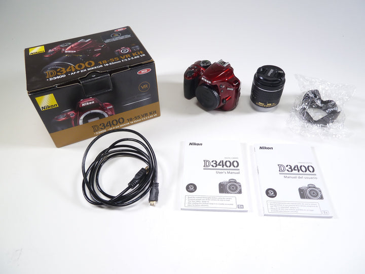 Nikon D3400 (RED) w/ 18-55mm VR AF-P Lens Shutter Count 8282