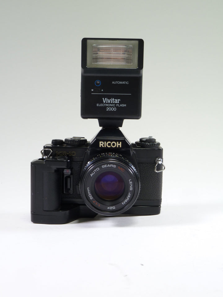 Ricoh KR-10 Super with Sears 50mm F1.7 Lens plus Ricoh Winder and Vivitar 2000 Flash 35mm Film Cameras - 35mm SLR Cameras Ricoh 79140278