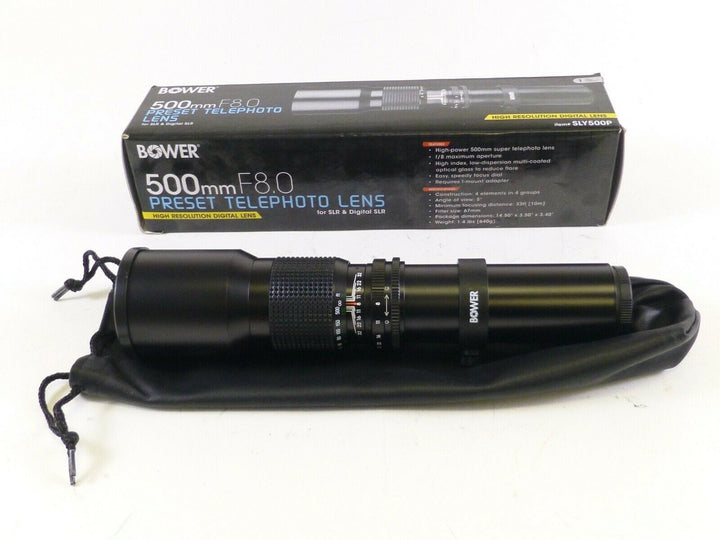 Bower 500mm F/8 Preset Telephoto Lens for SLR and DSLR Cameras, in Box and EC. Lenses - Small Format - T- Mount Lenses Bower SLY500P
