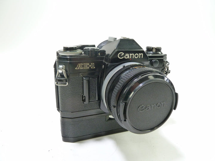 Canon AE-1 (Black) 35mm SLR Camera w/50mm f/1.8 S.C. Lens and Power Winder 35mm Film Cameras - 35mm SLR Cameras Canon 2762318