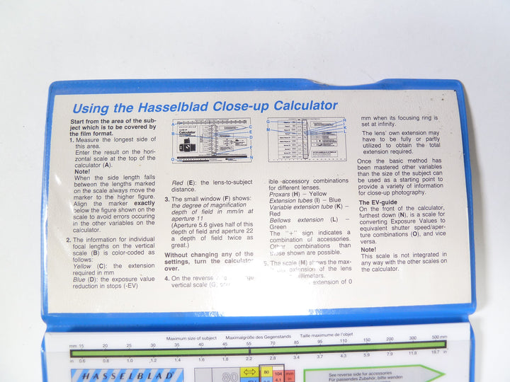 Hasselblad Close-Up Calculator Macro and Close Up Equipment Hasselblad 260135A