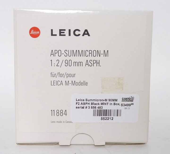 Leica Summicron-M 90MM F2 ASPH MINT in Box, serial # 3 856 483 Leica Leica 552212