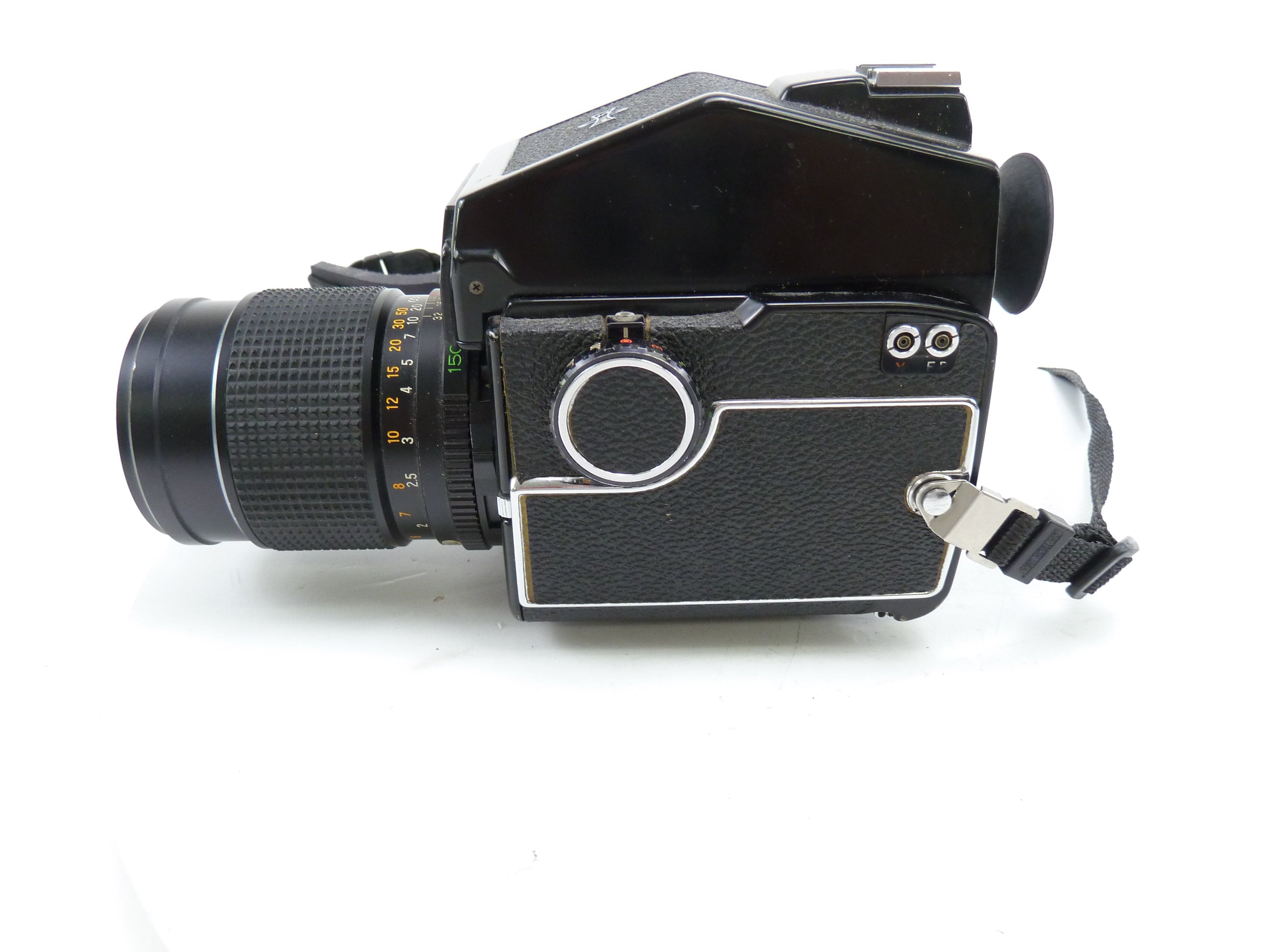 Mamiya M645 Outfit with 150MM F4 C Lens, PD Meter Prism Finder, and Strap