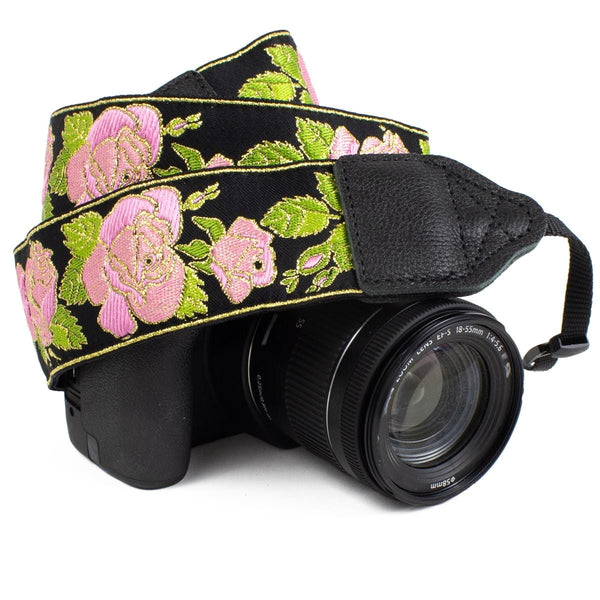 Perri's Leathers CSJ-50 Pink Flower jacquard camera strap Straps Perri's Leathers LTD. CSJ-50
