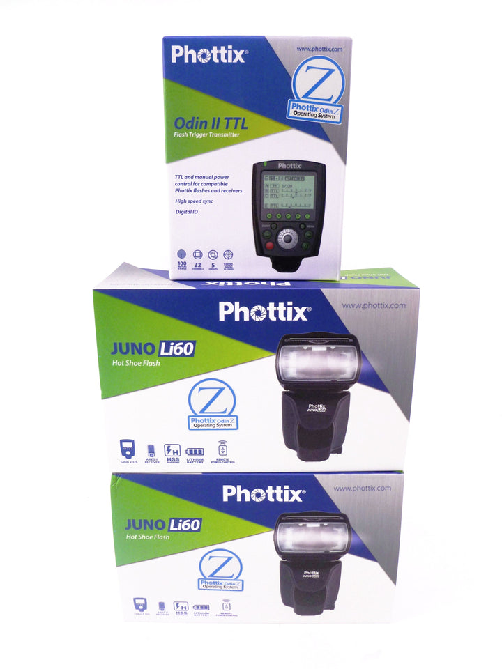 Phottix Juno Li60 Lithium Battery Hot Shoe Flash 2 Pack + Odin II Tx Combo Flash Units and Accessories Hitec PH80318