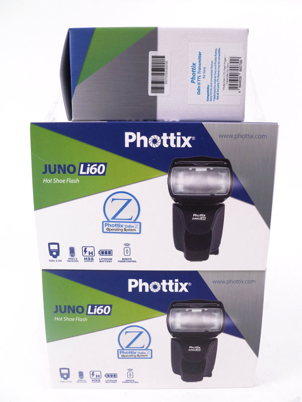 Phottix Juno Li60 Lithium Battery Hot Shoe Flash 2 Pack + Odin II Tx Combo for Sony Flash Units and Accessories Hitec PH80319