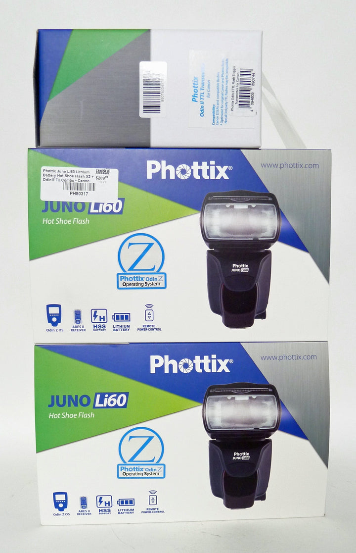 Phottix Juno Li60 Lithium Battery Hot Shoe Flash X2 + Odin II Tx Combo for use with Canon Flash Units and Accessories Phottix PH80317