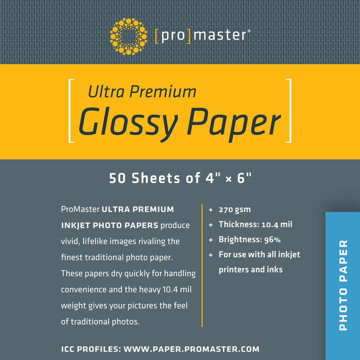 Promaster Glossy Inkjet Photo Paper 4x6 50 Sheets Ink Jet Paper Promaster PRO1442